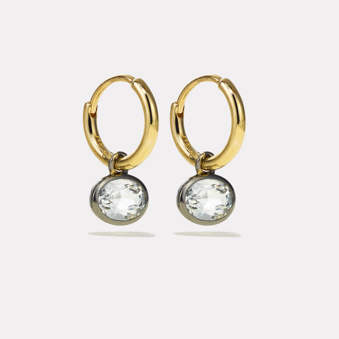By Pariah 14k Yellow Gold Rhodium White Topaz Drop Hoop Earrings
