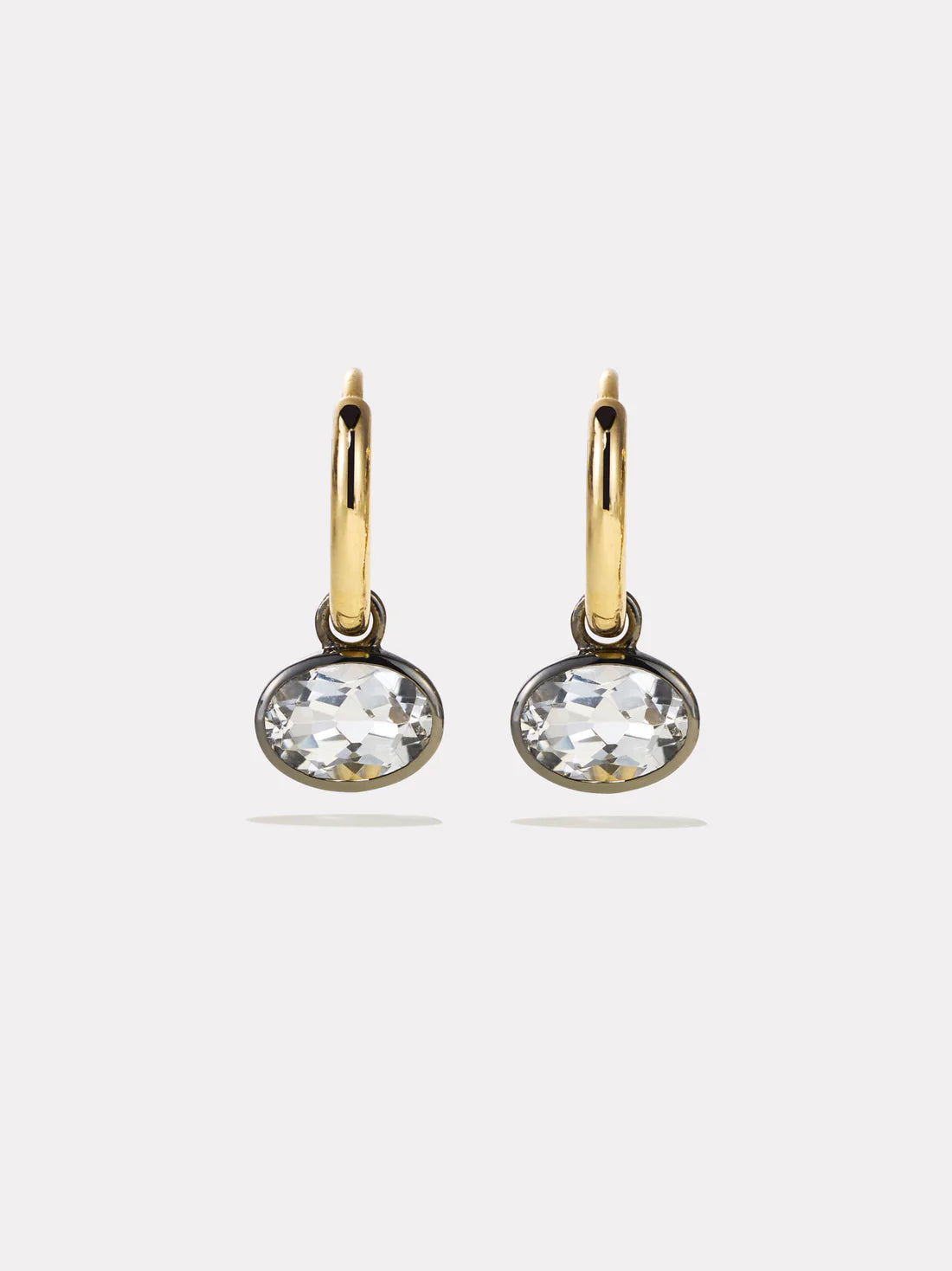 By Pariah 14k Yellow Gold Rhodium White Topaz Drop Hoop Earrings