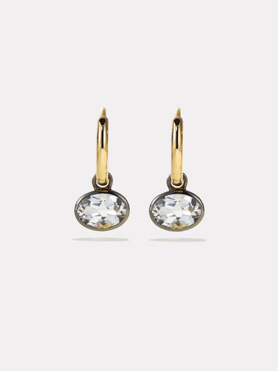 By Pariah 14k Yellow Gold Rhodium White Topaz Drop Hoop Earrings