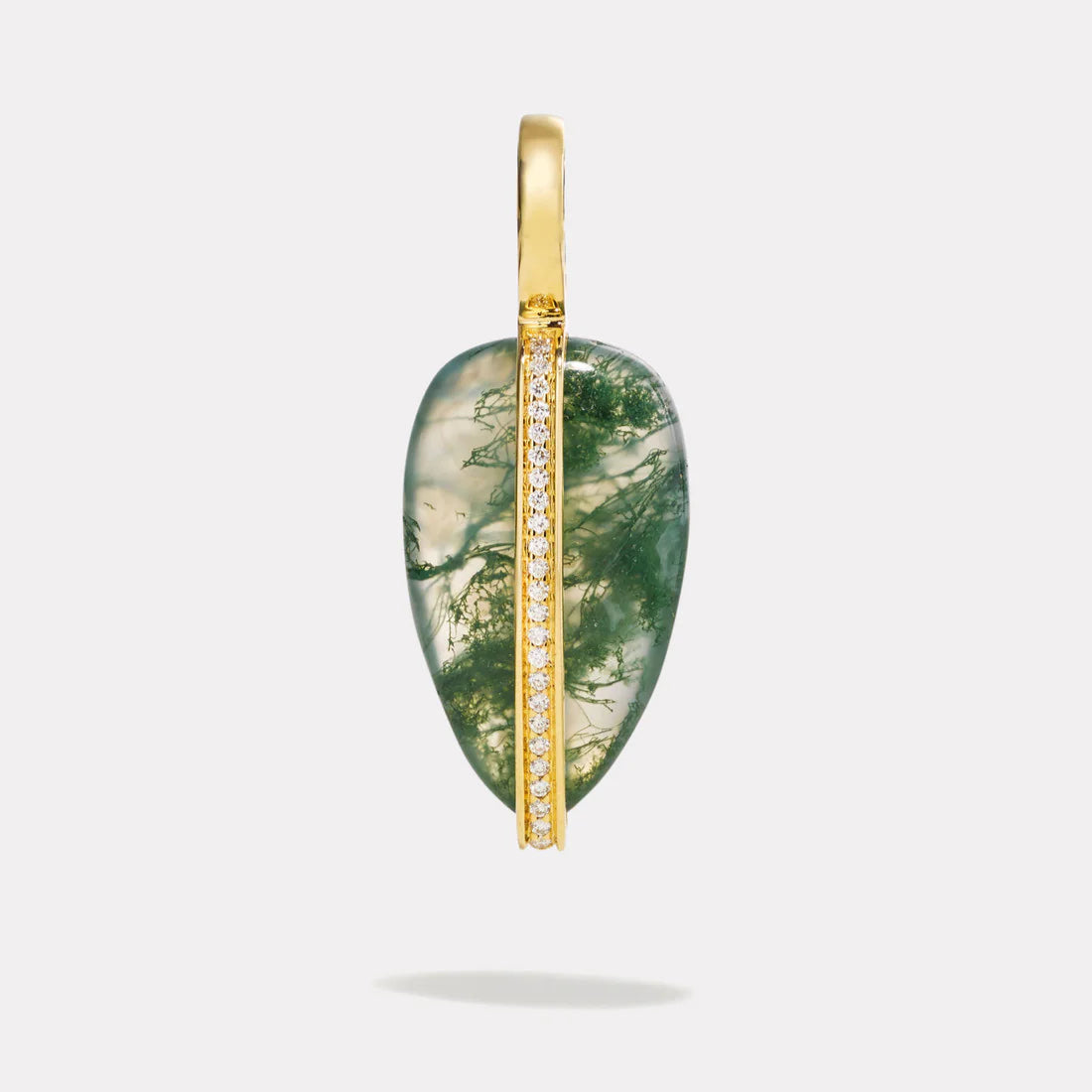 By Pariah 14k Yellow Gold wrapped moss agate with white diamonds