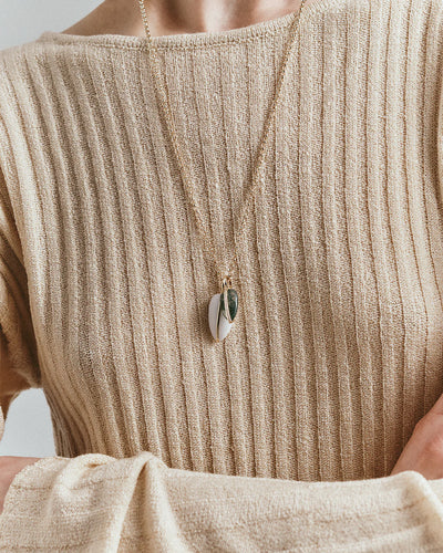 By Pariah 14k Yellow Gold wrapped moss agate and white agate with white diamonds