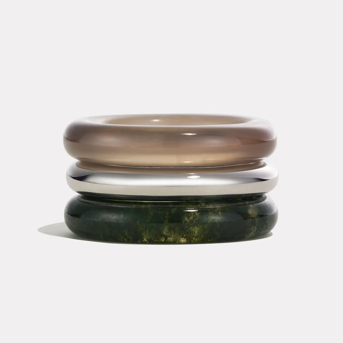 By Pariah Ring Stack Moss Agate Grey Agate Sterling Silver Rings