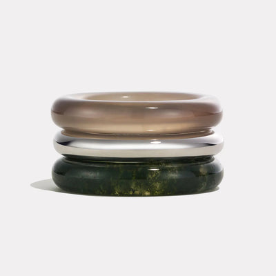 By Pariah Ring Stack Moss Agate Grey Agate Sterling Silver Rings