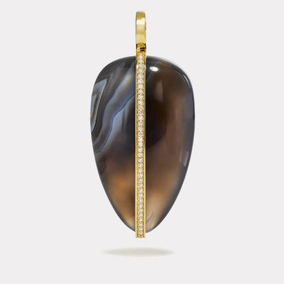 By Pariah 14k yellow gold wrapped extra large botswana agate pendant with white diamonds
