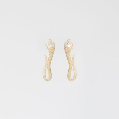 Celine Daoust 14k yellow gold cobra snake   earrings with pear diamonds 