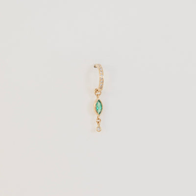 Celine Daoust 14k yellow gold white  diamond marquise emerald moonstone and dangling diamond stud hoop earrings 