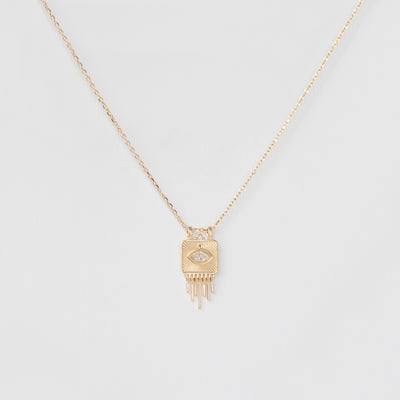 Celine Daoust 14k yellow gold diamond eye plate fringe necklace