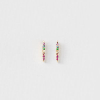 Celine Daoust 14k gold sunbeams studs with seven rainbow gemstones. 

