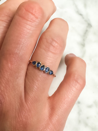 Celine Daoust 14k yellow gold rose cut stackable band ring with blue sapphires 
