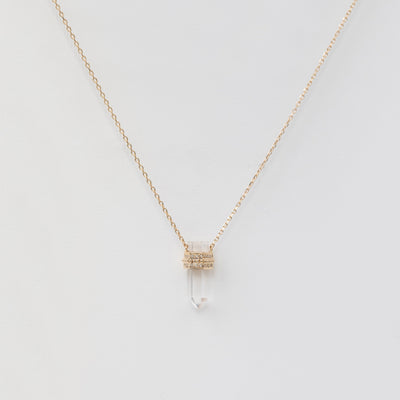Celine Daoust one of a kind 14k yellow gold clear quartz pencil necklace with white diamond 