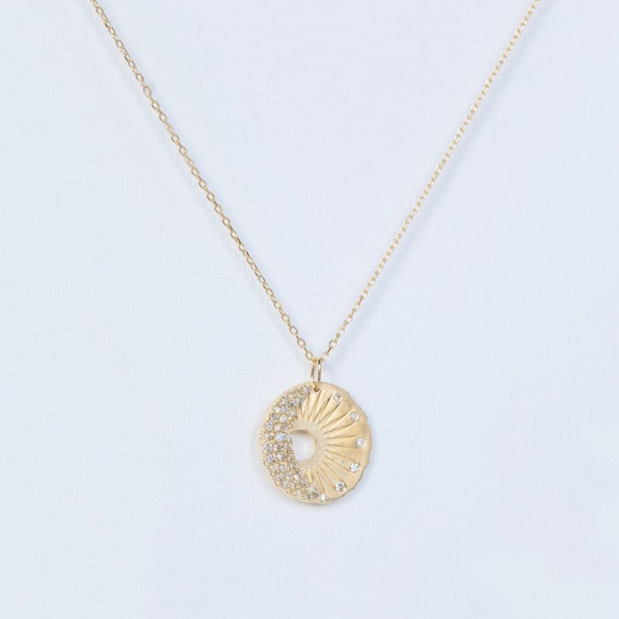 Celine Daoust 14k yellow gold sun moon diamond pendant necklace 