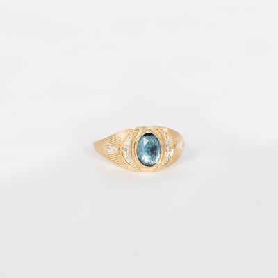 Celine Daoust 14k gold plate one of a kind blue tourmaline diamond ring with spiritual and healing properties
