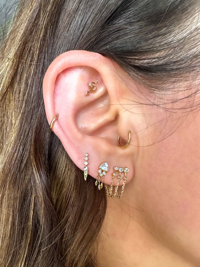 Celine Daoust 14k yellow gold white diamond moonstone dangle single stud earrings