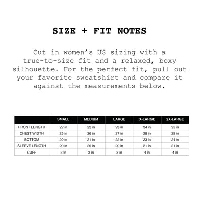 Diamonds + Sweatshirts Size Guide for women