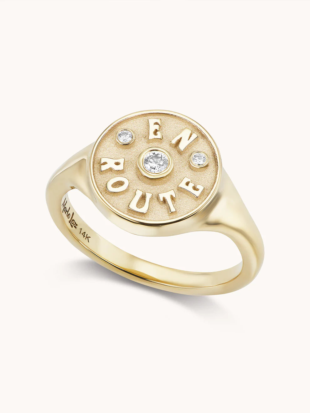 marlo laz 14k yellow gold diamond signet pinky ring, en route on the journey travel self discovery