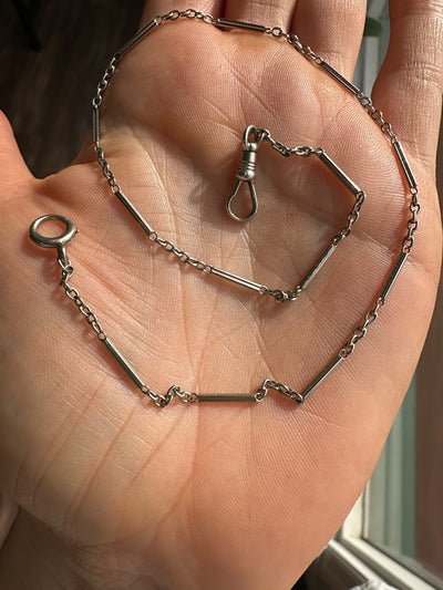 Estate & Vintage 18k white gold watch bar chain choker/bracelet with dog clip