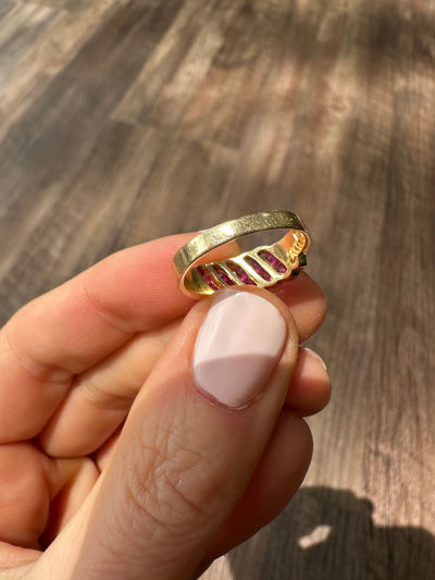 Estate 14k yellow gold and red ruby birthstone band pinky ring