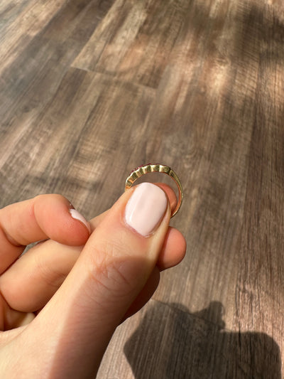 Estate 14k yellow gold and red ruby birthstone band pinky ring