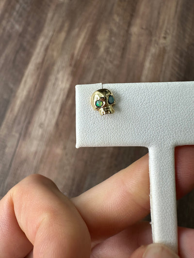 Estate Talon 14k Yellow Gold Skull Stud Earrings with opal eyes