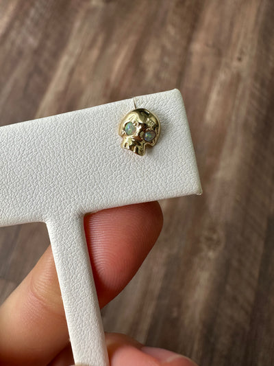 Estate Talon 14k Yellow Gold Skull Stud Earrings with opal eyes