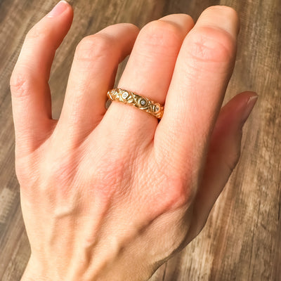 Vintage & Estate 18k yellow gold textured white diamond eternity band