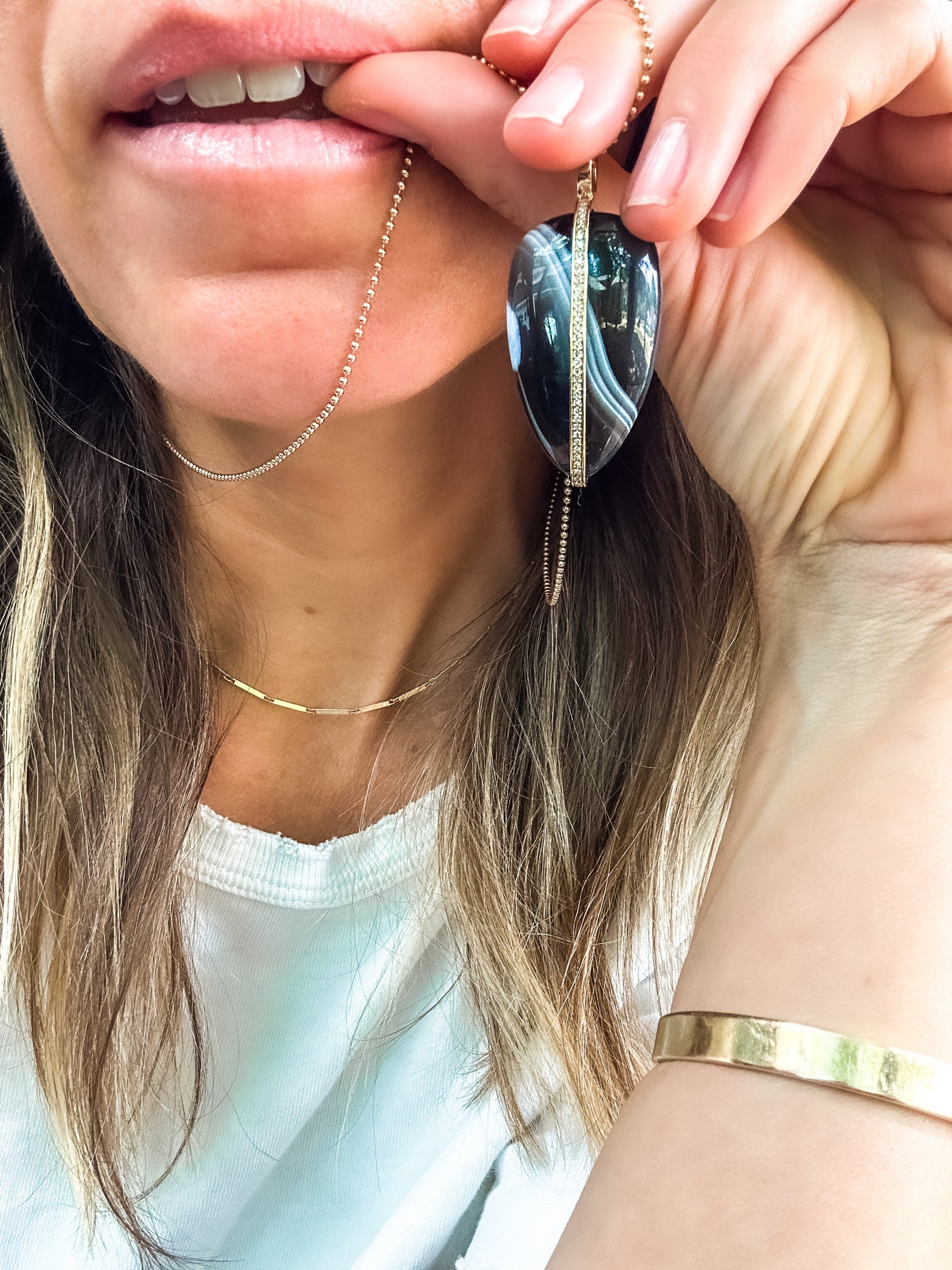 XL Diamond Pebble Pendant Botswana Agate