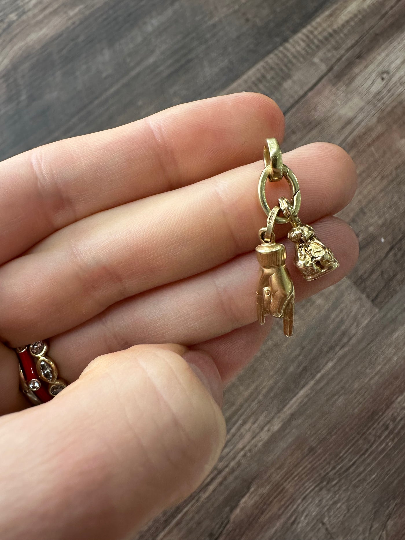 Estate 18k Yellow Gold Anne Sportun charm clasp with hinge
