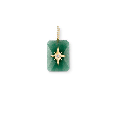 kate collins 14k yellow gold green aventurine starburst compass rose charm with white diamond