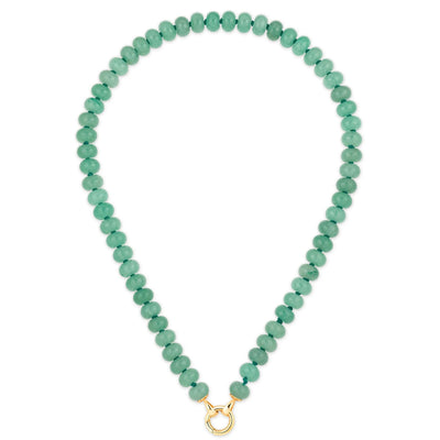 Kate Collins 14k yellow gold silk cord necklace with green aventurine beads & charm clasp