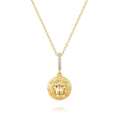 Kate Collins 14k yellow gold diamond lion leo zodiac charm necklace