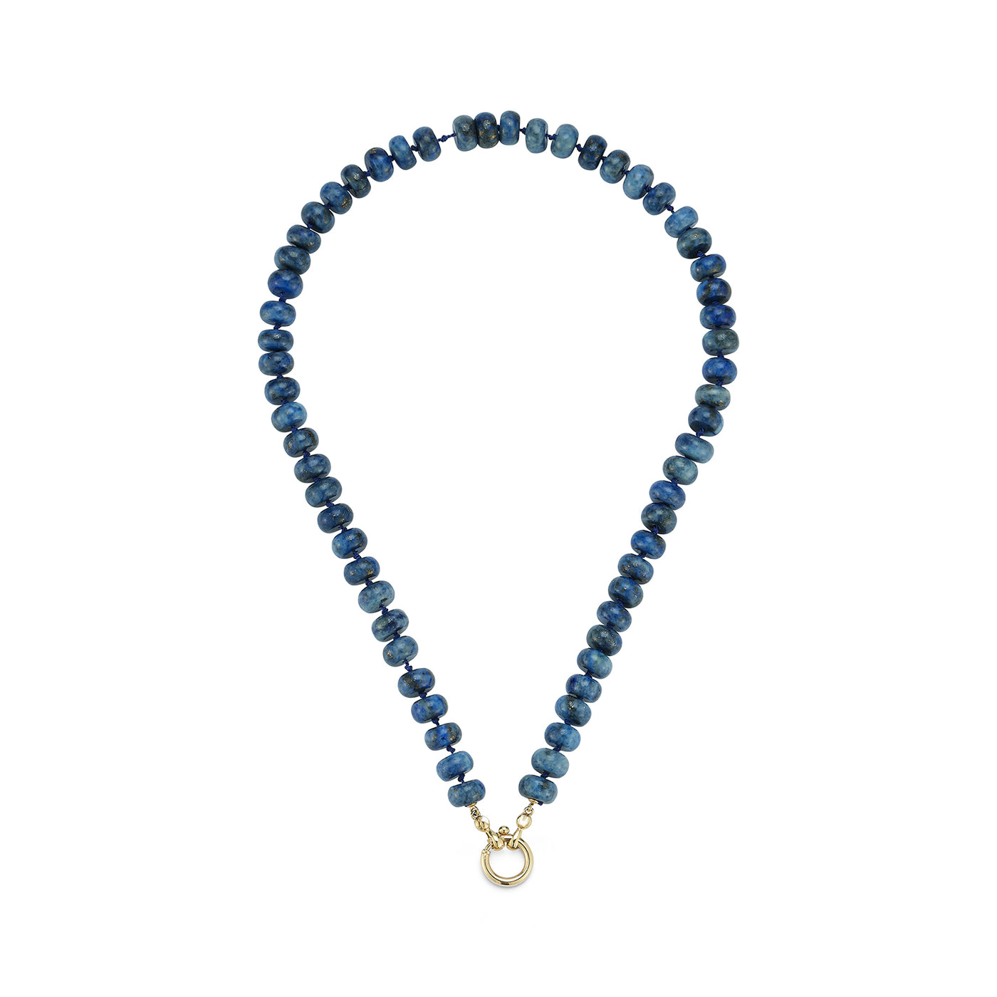 kate collins 16" long rondelle lapis beaded necklace 14k gold hinge clasp