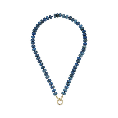 kate collins 16" long rondelle lapis beaded necklace 14k gold hinge clasp