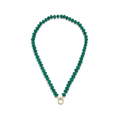 kate collins 14k yellow gold clicker hinge necklace with rondelle green onyx beads 20"