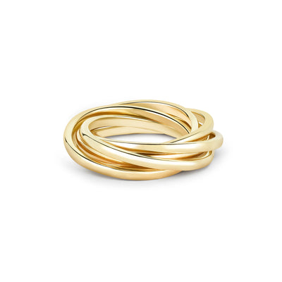 Kate Collins 14k yellow gold rolling ring six gold bands interweaved/connected fidget ring