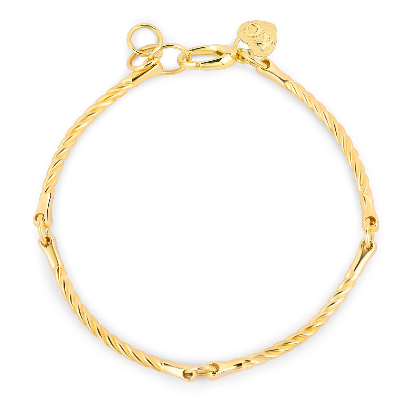 Kate Collins 14k solid gold bar twisted rope links adjustable bracelet 