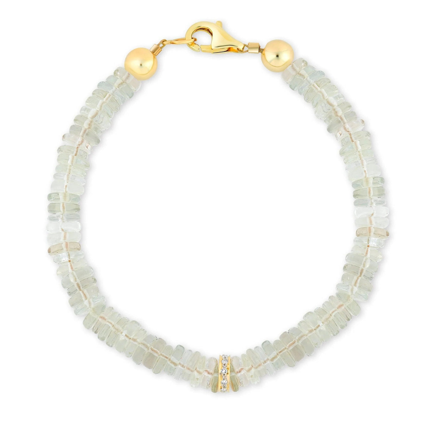 Kate Collins green amethyst 14k gold diamond heishi beaded bracelet