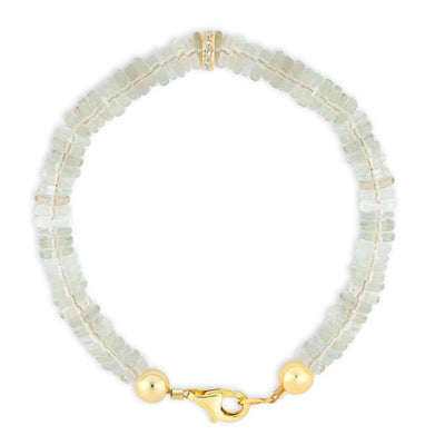 Kate Collins green amethyst 14k gold diamond heishi beaded bracelet