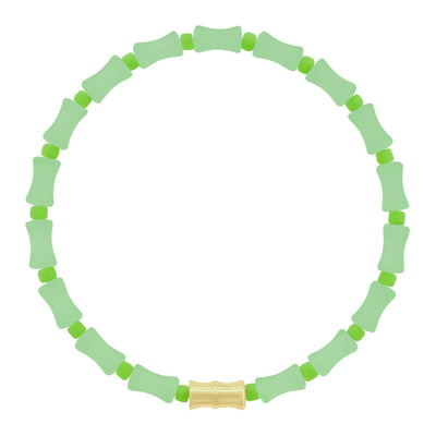 Luis Morais 14k yellow gold bamboo bead on a glass lime colored beaded bracelet