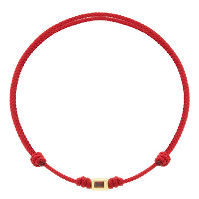 Luis Morais small 14k yellow gold ingot bead with ruby on an adjustable red silk cord bracelet