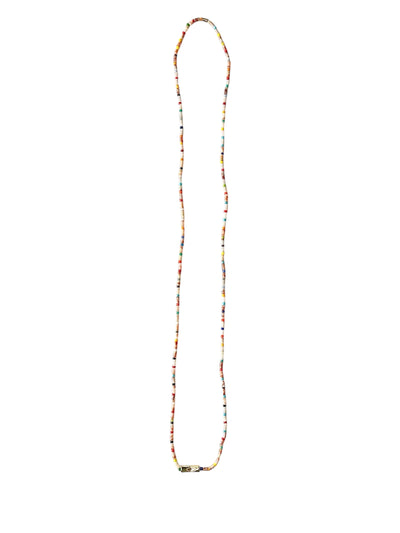 Luis Morais 14k yellow gold sheath bead with evil eye on a picasso jasper and rainbow glass bead necklace