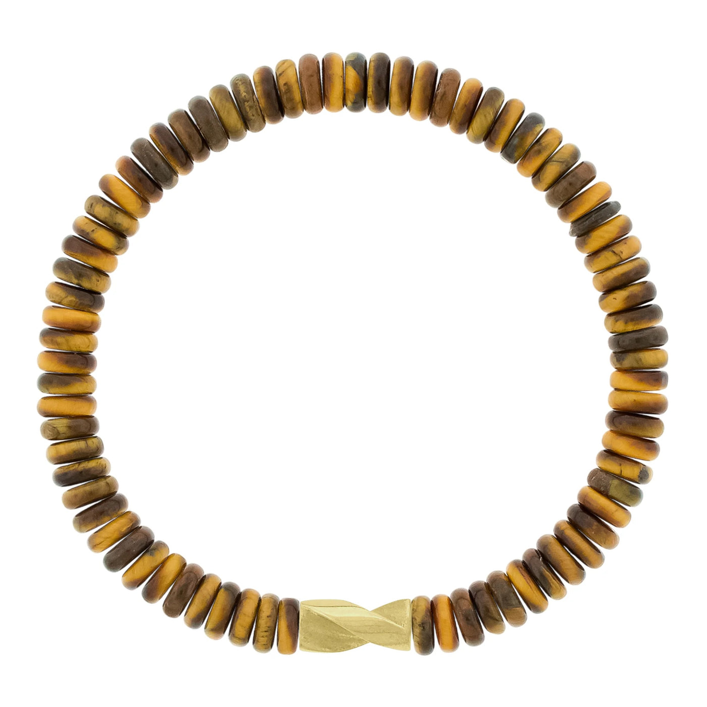 Luis Morais 14k yellow gold drill bit bead on beaded tigers eye bracelet