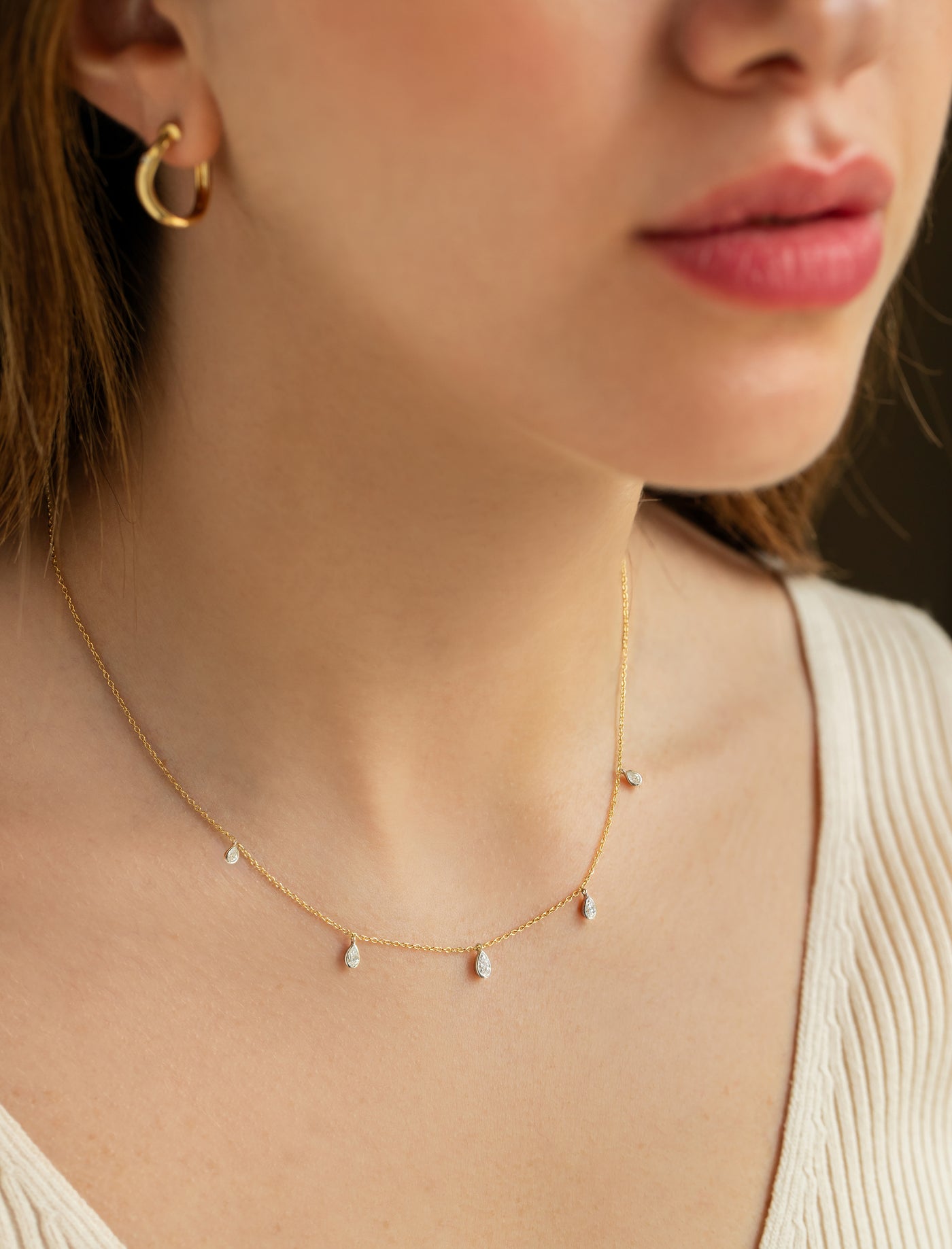 L'Atelier Nawbar 18k yellow gold white diamond pear shaped drop necklace