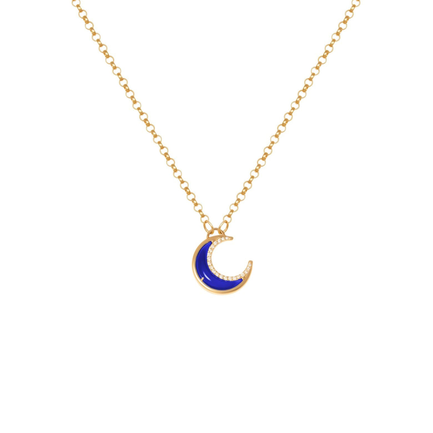 L'Atelier Nawbar 18k yellow gold Moon Bloop necklace with white diamonds and lapis lazuli
