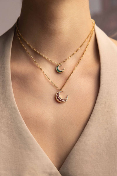 L'Atelier Nawbar 18k yellow gold Moon Bloop necklace with white diamonds and lapis lazuli