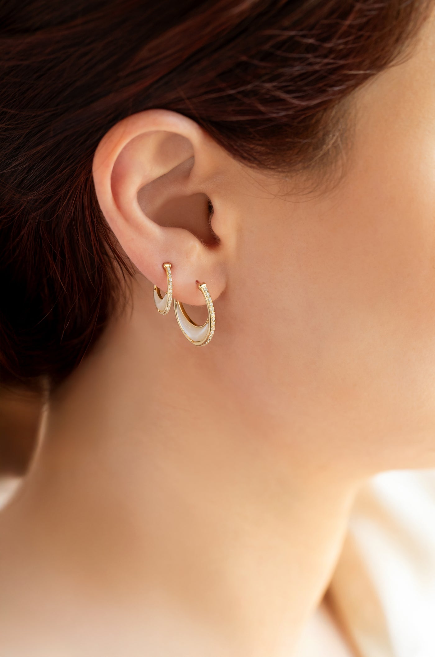 L'Atelier Nawbar 18k yellow gold white diamond white onyx hoop earrings Bloop Earrings