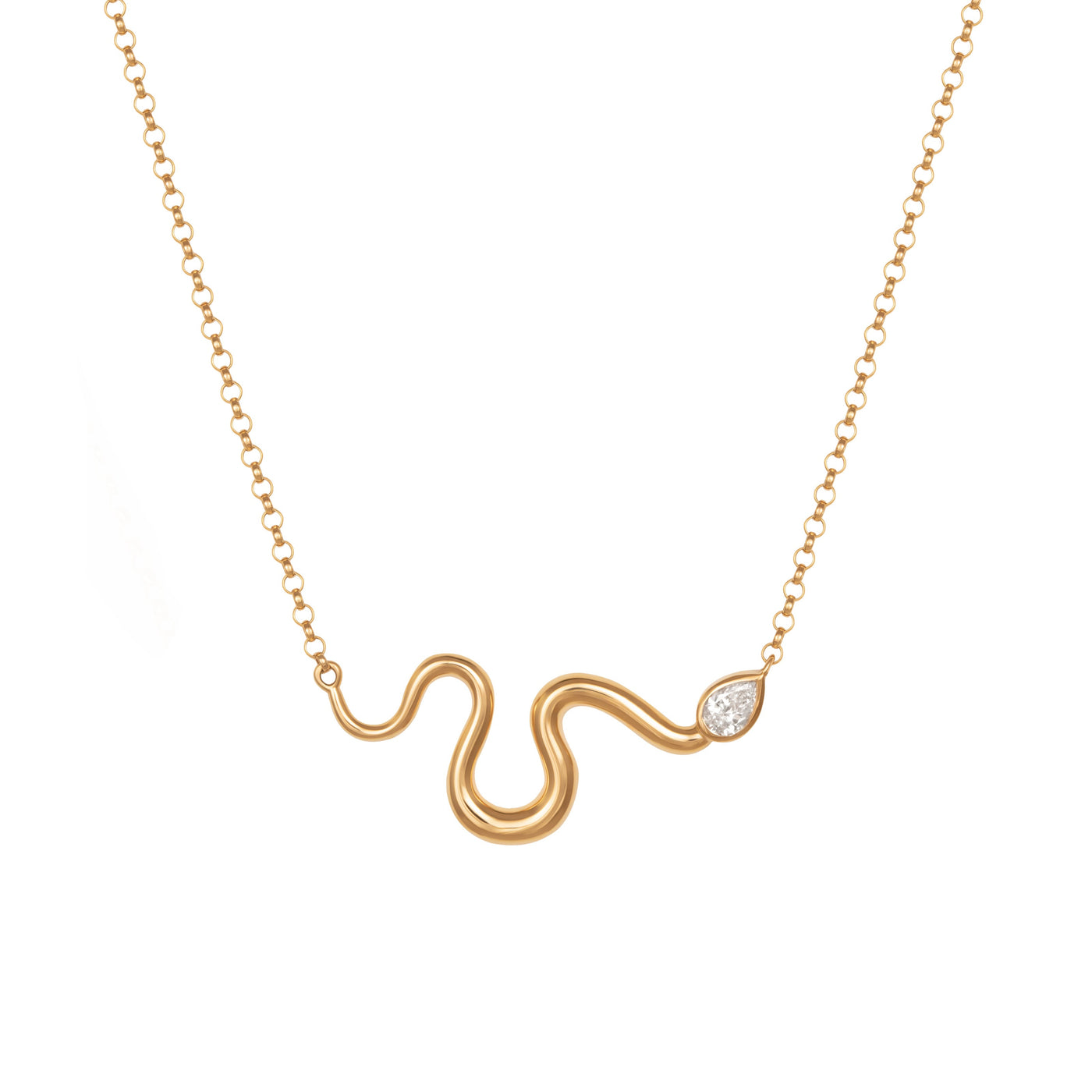 L'Atelier Nawbar 18k yellow gold chain with a snake that has a white diamond serpent head