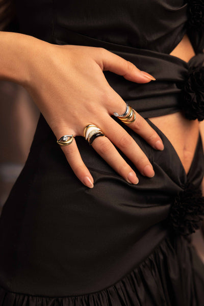 L'Atelier Nawbar 18k yellow gold and diamond encrusted curved stacking band