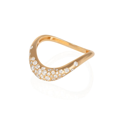 L'Atelier Nawbar 18k yellow gold curved ring with a scattering of white diamonds, stackable