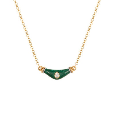 L'Atelier Nawbar 18k yellow gold necklace with carved malachite and a pear shaped white diamond
