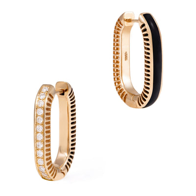 L'Atelier Nawbar black enamel and white diamond 18k gold hoop earrings, interchangeable 2-in-1